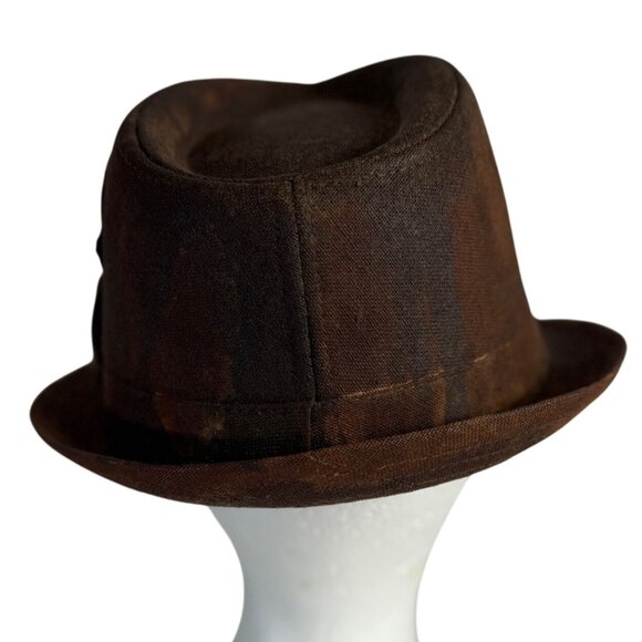 Distressed Fedora Brown Camo Floral Accent Steampunk Stagecoach Stingy Brim - Picture 5 of 13